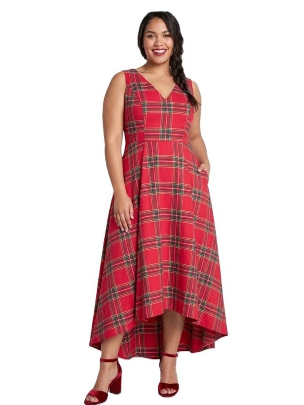 NWT Collectif Isabella Rebel Check in Red Plaid High-Low Dress UK 14 L / US 10
